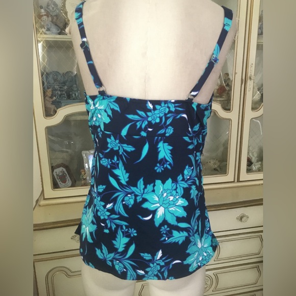 Lands End NWOT tankini navy blue/green size 14 - Picture 2 of 4